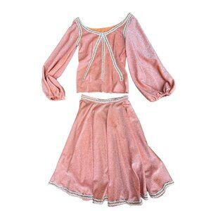 Vintage Handmade Two-Piece Set Rose Gold Sparkle Long Sleeve Top & Full Circle S